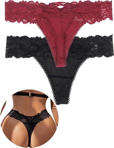 Image of ohyeah Sexy Lace G-String Thongs Panties Low Rise Underwear Undies for Women Cotton Crotch Cheeky Tangas Panties 4-18