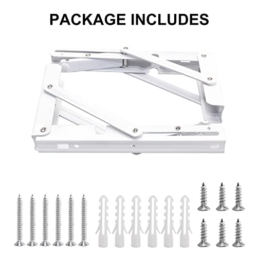 Image of YUMORE Folding Shelf Brackets, 8 Inch Heavy Duty L Bracket, White, 2 Pack | High-Quality Metal, Easy to Install, DIY Collapsible Shelf Bracket for Workbench Folding Table Hinge, Max Load: 300lb