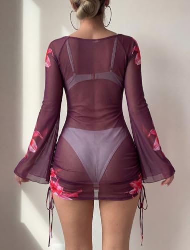 Image of ZAFUL Womens Swimsuit Cover Up Dress Off Shoulder Hollow Coverup Bathing Suit Mesh Swim Beach Dress