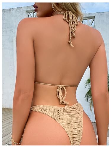 OYOANGLE Women's 2 Piece Bikini Set Shell Crochet Halter String Triangle Swimsuits2