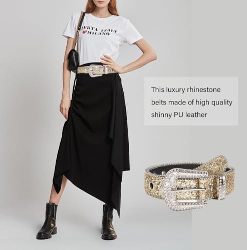 COTIM COYIN Men Women Western Rhinestone Belt, Crystal Studded Leather, Shining Diamond Cowgirl Cowboy Waist Belt for Jeans3