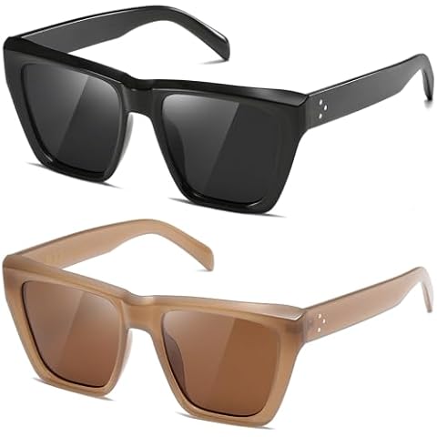 kimorn Sunglasses Womens Men Polarized Trendy Retro Sun Glasses Square Frame K1546 (Black+Brown) Cover