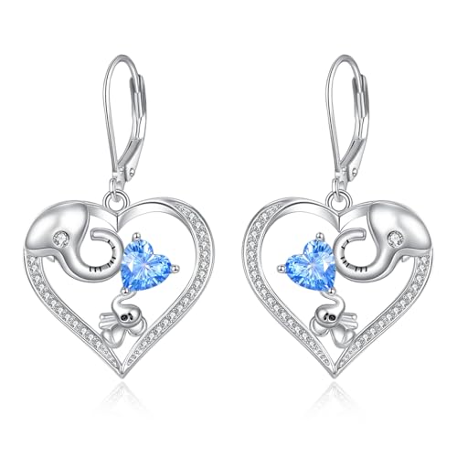 Boucles d'oreilles éléphant argent 925 d'exception et aigue-marine bleue