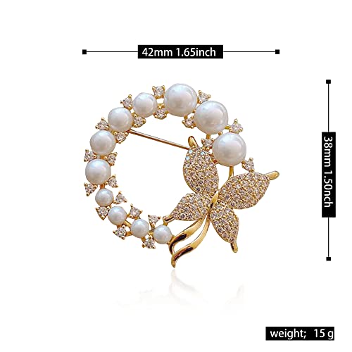 Image of GBAHFY Butterfly Pearl Brooch Gold Elegant Bridal Vintage Style Pins Wedding Banquet Anniversary Brooch for Women