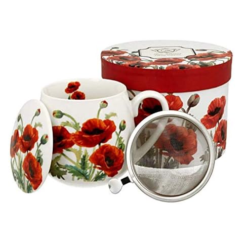 Duo Tee-Tasse Teebecher Set mit Teesieb Edelstahl und Deckel Porzellan Teetasse bauchig Cover