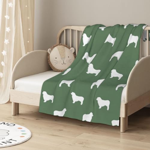 Tcoay Australian Shepherd Silhouette Hunderassen Med Green, Überwürfe für Schlafsofa, Stuhl, dekorative Überwurfdecke, Decke für die Reise, 76,2 x 101,6 cm