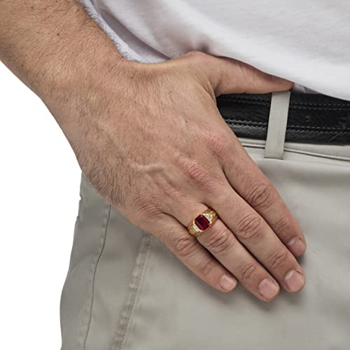 PalmBeach Men's Yellow Gold-plated Emerald Cut Genuine Red Garnet and Diamond Accent Ring Sizes 8-133
