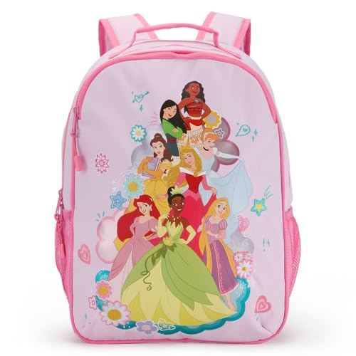 DISNEY STORE Official Princess Backpack - Kids Backpack with Embroidered Accents, Adjustable Straps, Zip Compartments & Mesh Pockets, Screen Art Featuring Moana, Mulan, Belle, Aurora, and More