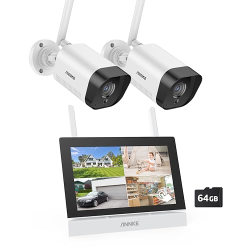 ANNKE Überwachungskamera Set mit Monitor, 5MP 4CH 7' Zoll Touchscreen NVR Bildschrim mit 2pcs 5MP WiFi Kamera, 2-Wege-Audio, Personenerkennung, 30m Nachtsicht, App&Mail Alarm, 64GB SD Karte