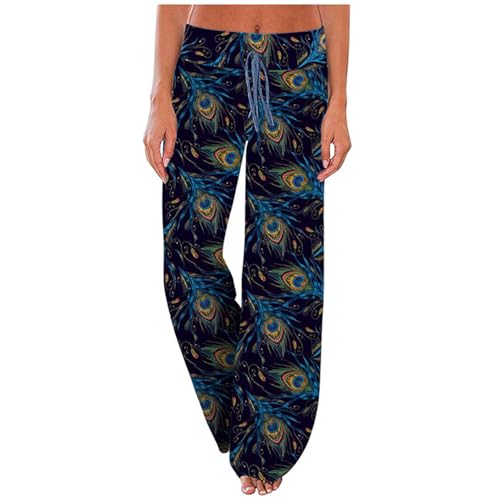 Calça feminina floral solta esportiva academia corte alto flare perna longa bootcut calça pijama fem