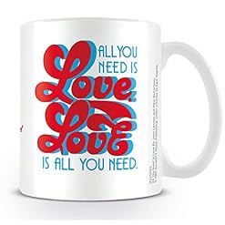 1art1 The Beatles Lyrics By Lennon & Mccartney, All You Need Is Love, Retro Tasse À Café Mug 9×8 cm - Les Beatles, Paul McCartney, John Lennon, RIngo Starr, George Harrison