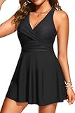 Aqua Eve Swim Dress Women Two Piece Swimsuits - Tummy Control Tankini Bathing Suit Twist Front Flowy Skirt and Boyshorts Black Large