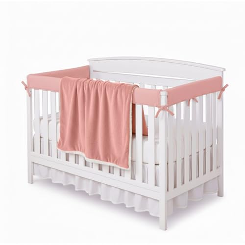 Amirek 3-Peice Crib Rail Cover + Blanket Set (Light Pink)