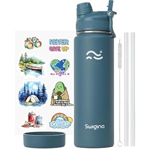 [2-IN-1 LID] Insulated Water Bottle with Silicone Boot (36hrs Cold/18hrs Hot) – DIY Stickers, Leakproof, BPA Free, 24 oz