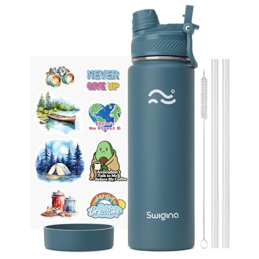 Swigina [2-IN-1 LID] Insulated Water Bottle with Silicone Boot (48hrs Cold/24hrs Hot) - DIY Stickers, Leakproof, BPA Free, 24 oz