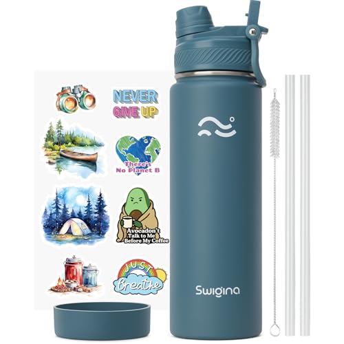 Swigina [2-IN-1 LID] Insulated Water Bottle with Silicone Boot (36hrs Cold/18hrs Hot) - DIY...