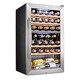 Schmécké - Enfriador de vino de doble zona con candado - Gran bodega no empotrado para vino rojo, blanco, champaña y espumoso - 41f-64f con control de temperatura digital de acero inoxidable