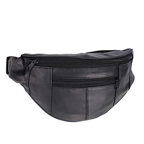 AR - Sac banane en cuir pour homme et femme - Pochette de voyage - Ceinture réglable, Noir , M, Tour de taille