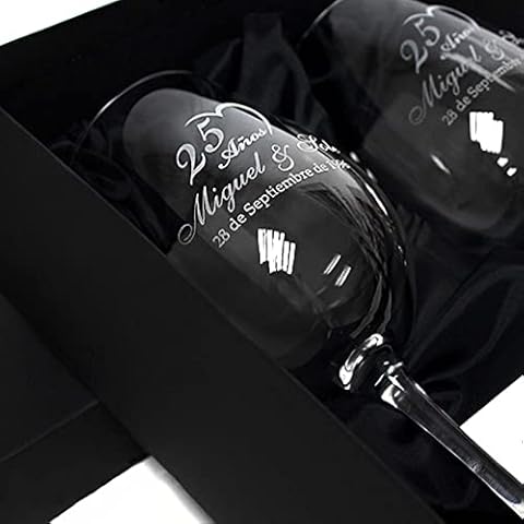 Copas de vino de cristal personalizadas con estuche - Regalo personalizado para novios, parejas, bodas Cover