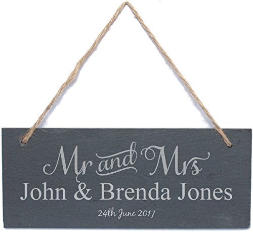 Image of Personalised Mr & Mrs Hanging Slate Sign Plaque - 25x10cm