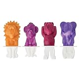 Tovolo Animal Popsicle Molds Zoo Crew Set of 4 Reusable Popsicle Molds with Sticks Bear Lion Monkey Elephant, BPA Free Silicone Pop Maker for Kids, Dishwasher Safe Animal Ice Molds for Frozen Treats