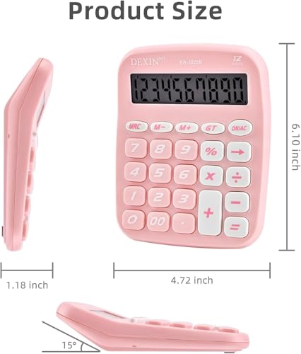 Image of Calculator, 12 Digit Adding Machine with Big Buttons, Large LCD Display, Office Desk Calculator, Pink