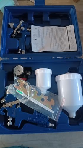 2 Set HVLP Paint Sprayer Set with 0.8MM & 1.4MM Nozzle Professional Air Gravity Feed Spray Gun Kit with 125ML & 600ML Cup & Pressure Gauge for Painting Car Furniture (Blue) - Image 13
