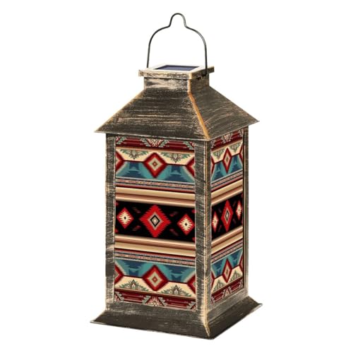 Solar Lanterns Native American Southwest Aztec Navajo Seamless Tribal Black Outdoor Waterproof Hanging Solar Light Outside Lights for Patio Yard House Lawn Decor Birthday Gifts for Women Mom