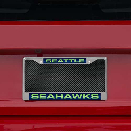 Nfl Rico Industries Seattle Seahawks Alternate Chrome Laser License Frame 12" X 6" Laser Cut Chrome Frame - Car/Truck/Suv Automobile Accessory #TOP1