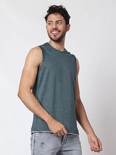 Image of Men's Lycra Blend Sleeveless Fitness Tanks Top for Quick Dry in Muscle Workout, Causal Running, Exercise Training, Swimming Vest