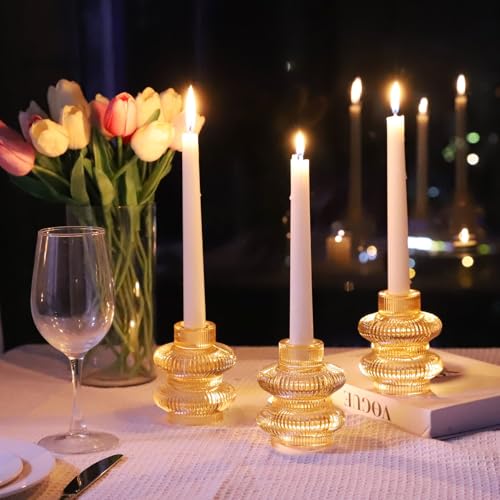 VOHO 12pcs Champagne Gold Candlestick Holders for Fall Table Centerpieces, Gold Candle Holders for Tealight Taper Candles, Vintage Ribbed Taper Candle Holders for Thanksgiving Christmas Holiday Decor by VOHO - Image 4