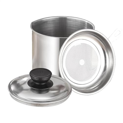 Nuytghr Contenedor de grasa, lata de almacenamiento de aceite de cocina de gran capacidad, separador de grasa de cocina resistente, soporte de grasa portátil de 4.7 x 4.5 x 4.1 pulgadas para el hogar,