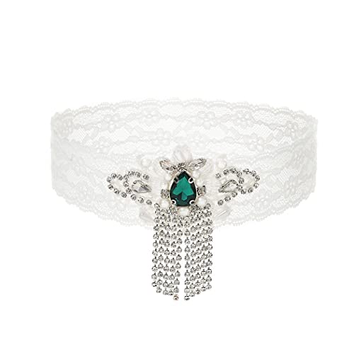 Flatser Green Rhinestone Wedding Garter White Stretch Lace Bride Garters Belt Tassel Leg Ring Wedding Shower Party For Women #TOP17