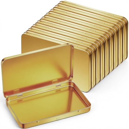 Image of Geiserailie 10 Pack Rectangular Metal Tin Box with Lid Metal Hinged Lid Tin Mini Paint Storage Box Empty Container Storage for Watercolor Jewelry Pen Candy Craft Organizer 7.0 x 4.2 x 0.6'' (Gold)
