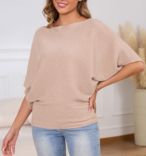MAKARTHY Womens Batwing Sleeves Knitted Dolman Pullovers Boat Neck Tops Sweatershirts4