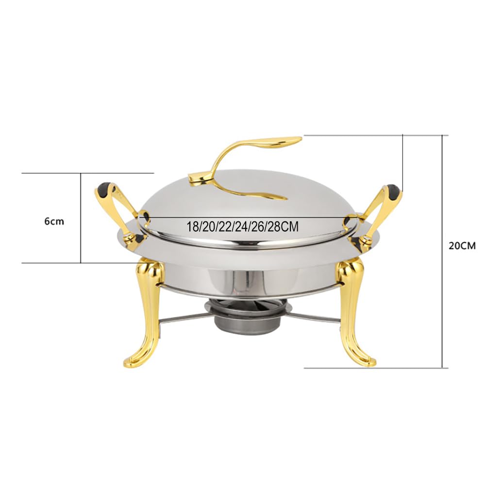 Bandeja Calentadora De Buffet con Tapa Y Rejilla para Combustible, Estufa De Buffet De Acero Inoxidable Engrosada, Adecuada para Fiestas/Bodas/Banquetes/Restaurantes,24 cm