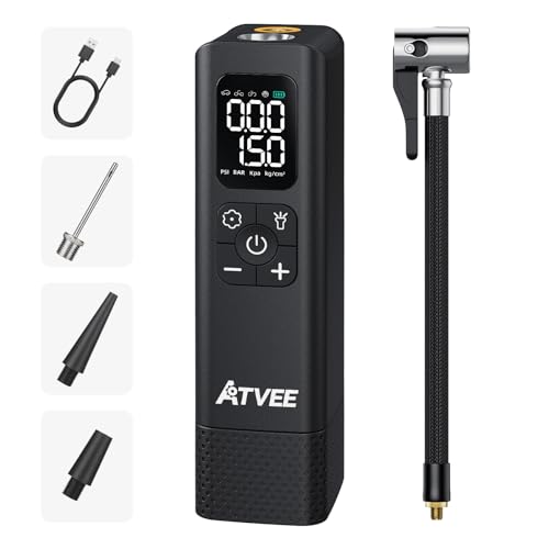 ATVEE Bicycle Pump, 30s Fast Inflate Bike Pump with Gauge & Digital Display, 150PSI Portable...