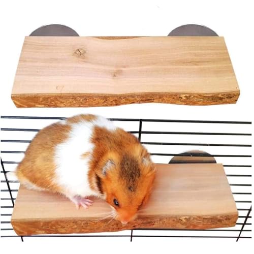 Image of 2Pcs Hamster Ledges Wooden Platform 2.6 x 6 Inch Rat Climb Platform Shelf Bird Perch Stand Toys Cage Accessories for Rat Gerbil Suger Glider