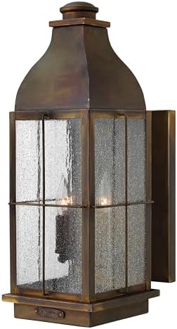 Hinkley Bingham Medium Wall Mount Outdoor Lantern, Gas Light Style, Brass, Clear Seedy Glass, LED Bulbs Included, Sienna Finish