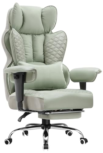 Image of COMHOMA Big and Tall Office Chair Heavy Duty Wide Ergonomic Gaming Chair with Deluxe Embossing Designed Leather with Foot Rest,150Reclining Adjustable Armrests Pocket Spring Back Support and Pillow