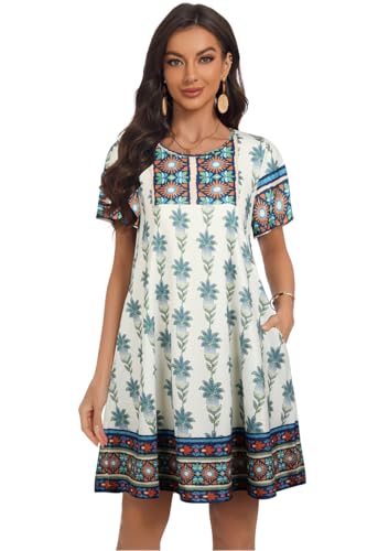 Image of My Sky Summer Dresses for Women 2026 Casual Short Sleeves Tshirt Flowy Beach Plus Size Sundress with Pockets