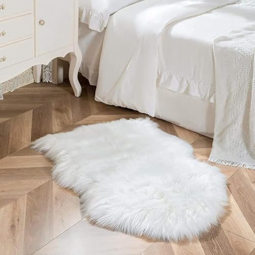 Sxyhkj Nuevo Piel De Cordero Oveja/Sheepskin Rug Cordero, ImitacióN Mullida Alfombras ImitacióN Piel SintéTica,Para SalóN Dormitorio BañO Sofá Silla CojíN (Arco 60X90Cm, Blanco)-image