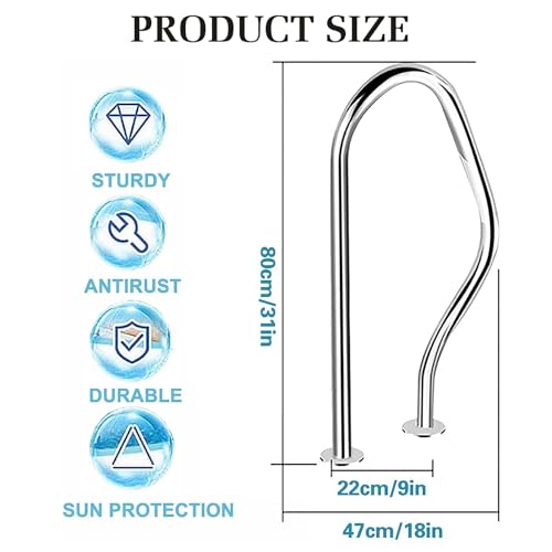 Main courante de piscine inox 304 avec base de montage rapide