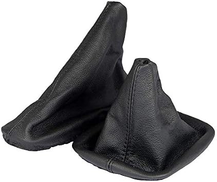 L & P Car Design Set of Shift Boot Cover and Handbrake Cover Genuine Leather Compatible with BMW 3 Series e30 Manual Transmission Black