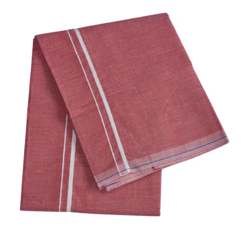 Image of Pure Cotton Dhoti for Men (1.28 x 1.87 m) | Solid Panchalu with Varied Small Color Border | Kerala Cotton Veshti, Khadi Dhoti | Lightweight Pooja & Temple Wear