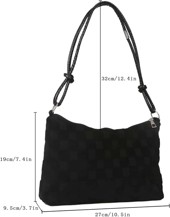 Image of HAKUNA Women's Checkered Hobo Bag Lightweight Hobo Handbag Shoulder Bag Casual Daily Bag Hobo Purse Black