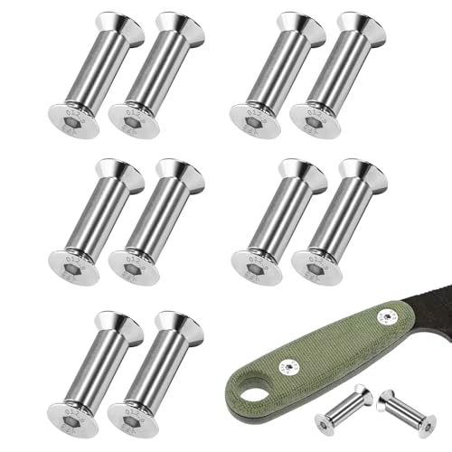 10 Packs Knife Handle Screws Rivets Bolts Fasteners,Hex Flat Head Screws for Blade Fixing & DIY