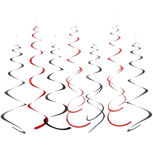 Image of Halloween & Gothic Party Decor - Black Red Swirl Ceiling Decorations 48 Pack, Spooky Theme Supplies for Haunted House & School Color Event