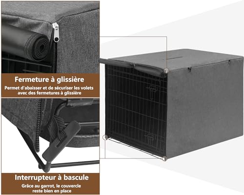 Housse pour cage de chien durable gris bâche de protection intérieur extérieur