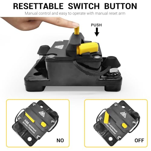 60A Waterproof 60 Amp Circuit Breaker Box for Trolling Motor Marine Boat ATV Vehicles Stereo Audio Solar Battery System with Manual Reset Inline Fuse IP67 60 Amp Breaker 12-48V DC - Thumbnail 3